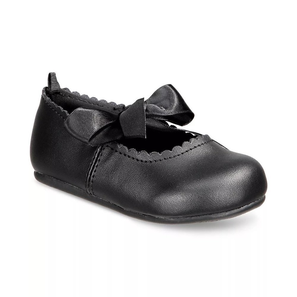 First Impressions Baby Girls 2C Faux Leather Hard Sole Ballet Flats with Ribbon